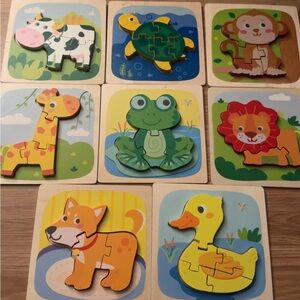 Wooden Animal Jigsaw Puzzle Set for Kids - Colorful Farm & Wild Animals